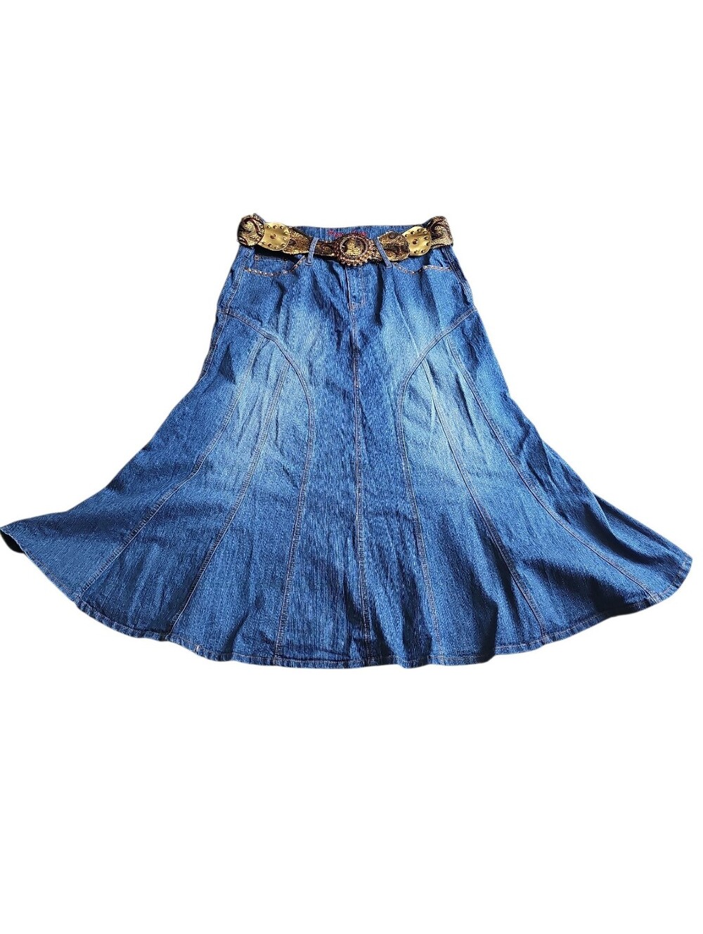 NWT Vega Jeans Vintage Plus 18 Blue Jean Maxi Skirt Western Attached Coin Belt